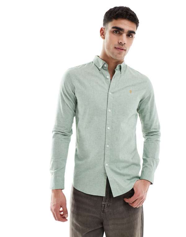 ̵ ե顼   ȥåץ Farah Steen long sleeve oxford shirt in ligh...