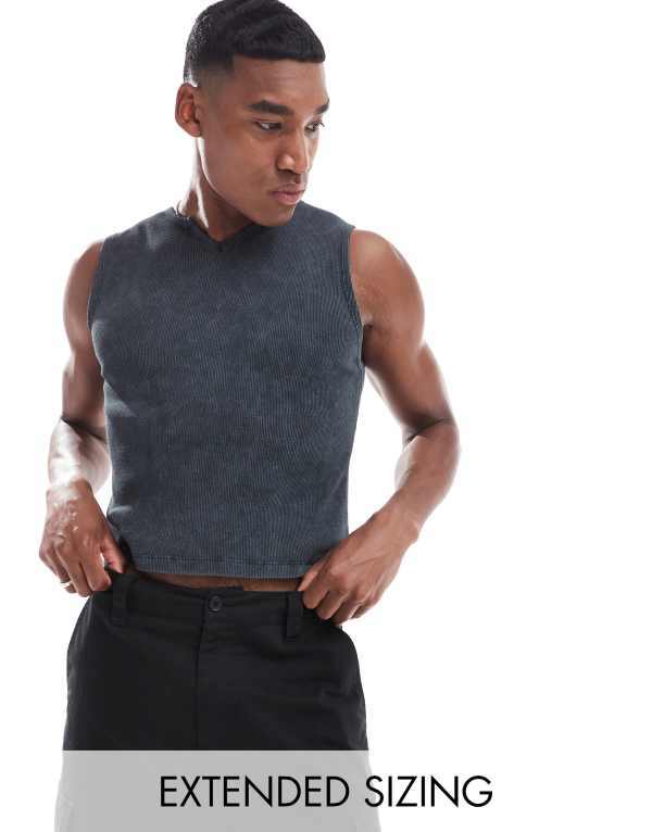 ̵   ٥ ȥåץ ASOS DESIGN muscle fit tank top in washed rib...