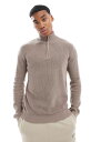 【送料無料】 ブレーブソウル メンズ ニット・セーター アウター Brave Soul ribbed quarter zip sweater in taupe Taupe