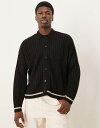 【送料無料】 エイソス メンズ カーディガン アウター ASOS DESIGN oversized boxy fit knit collar cardigan in black with cream tipping Black