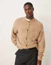 【送料無料】 エイソス メンズ カーディガン アウター ASOS DESIGN relaxed boxy fit textured knit crew neck cardigan in beige BEIGE