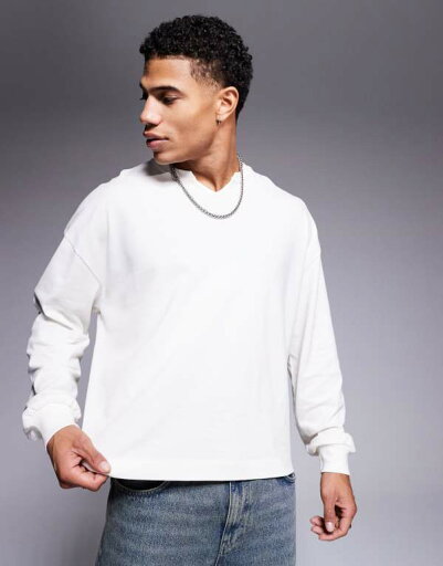 【送料無料】 エイソス メンズ Tシャツ トップス ASOS DESIGN oversized boxy heavyweight long sleeve high v neck pique t-shirt in cream Coconut milk 【送料無料】 エイソス メンズ Tシャツ トップス ASOS DESIGN oversized boxy heavyweight long sleeve high v neck pique t-shirt in cream Coconut milk