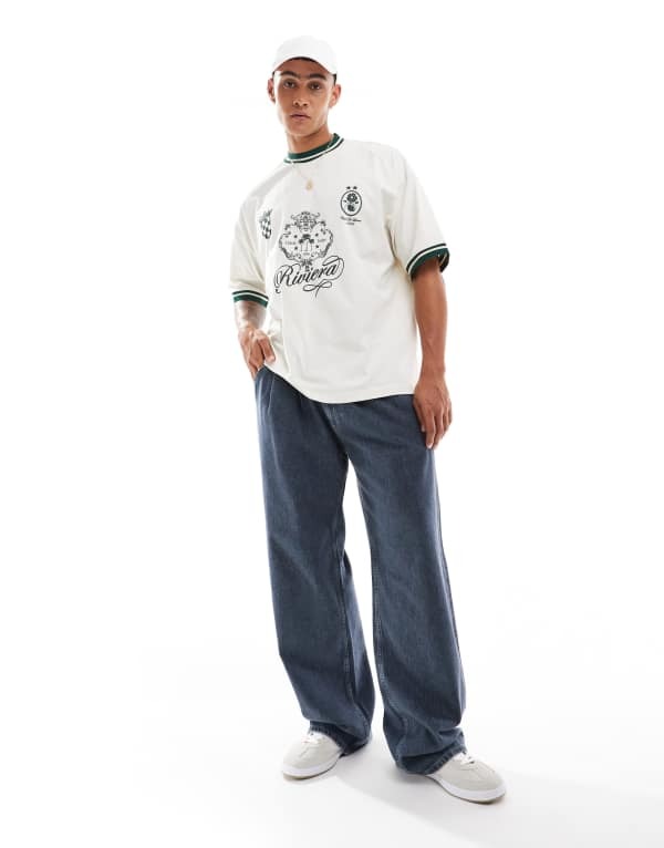 【送料無料】 エイソス メンズ Tシャツ トップス ASOS DESIGN oversized T-shirt with front print in off-white Off-white