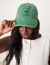 【送料無料】 エイソス レディース 帽子 アクセサリー ASOS DESIGN washed cap in green with slogan Green