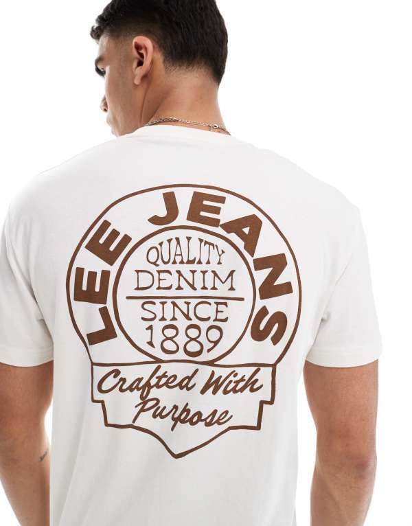 ̵ ꡼  T ȥåץ Lee logo back print relaxed fit t-shirt in off...