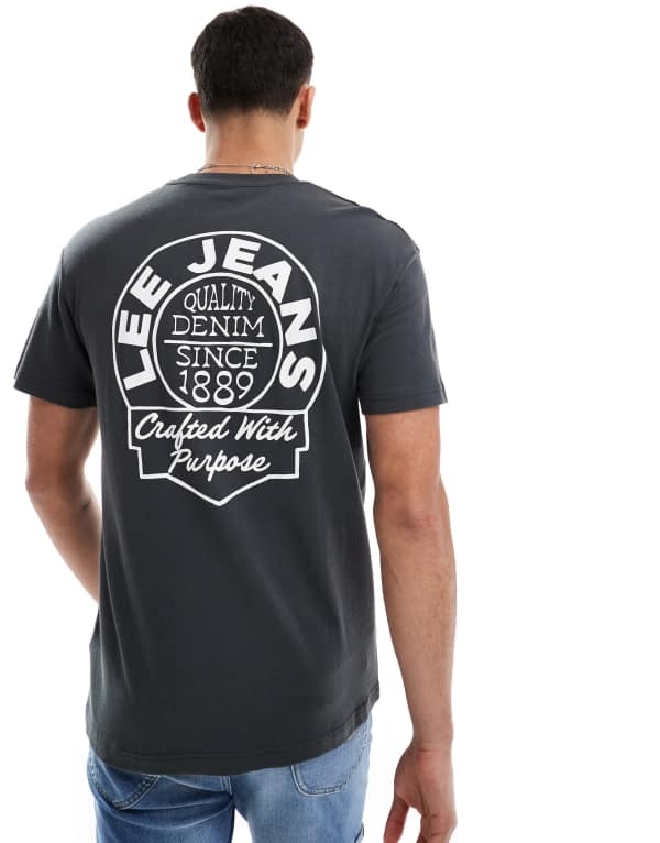 ̵ ꡼  T ȥåץ Lee logo back print relaxed fit t-shirt in bla...