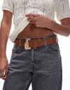 【送料無料】 マンゴ レディース ベルト アクセサリー Mango large square buckle leather belt in brown BROW...