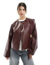 【送料無料】 エイソス レディース ジャケット・ブルゾン アウター ASOS DESIGN collarless clean leather look jacket in burgundy Malbec(4)