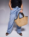 【送料無料】 エイソス レディース トートバッグ バッグ ASOS DESIGN straw tote bag with piping in natural Black