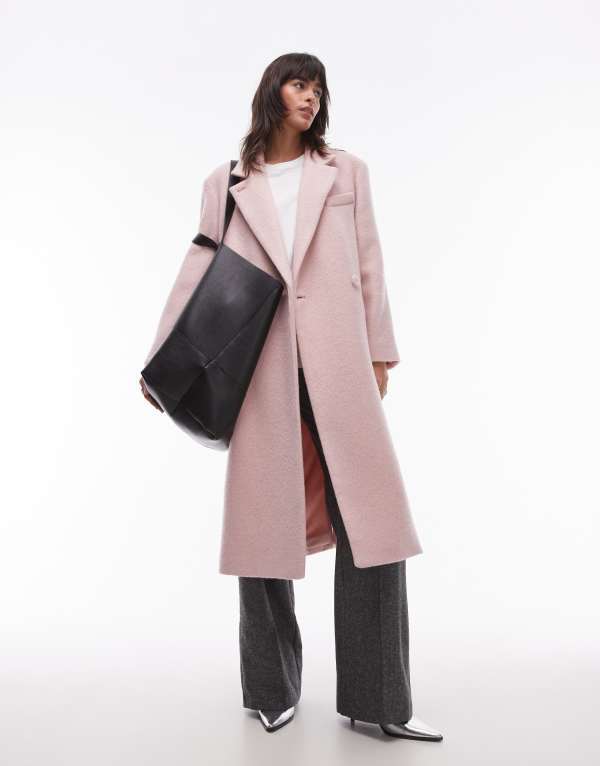 ̵ ɥȡ꡼ ǥ   &Other Stories wool blend oversized midi length coat with asymmetric button detail in pink PINK