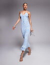 【送料無料】 エイソス レディース ワンピース トップス ASOS DESIGN double layer mesh and lace print cami maxi dress with ruffle hem in pale blue Blue