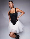 【送料無料】 レース アンド ビーズ レディース ワンピース トップス Lace & Beads drop waist corset detail mini dress in black and white Black/White