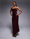 【送料無料】 エイソス レディース ワンピース トップス ASOS DESIGN cami square neckline sheer devore midi dress in wine Wine