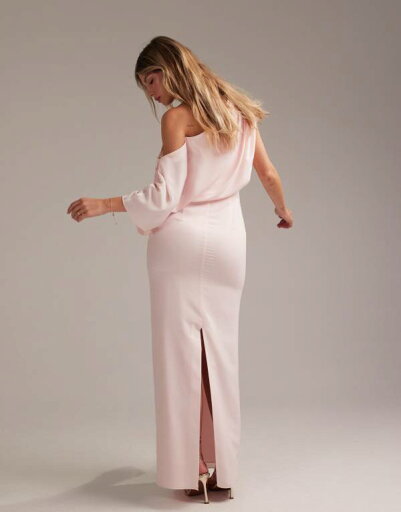 【送料無料】 エイソス レディース ワンピース トップス ASOS DESIGN Bridesmaids crepe one shoulder draped maxi dress in soft pink Soft pink