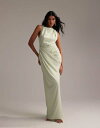 【送料無料】 エイソス レディース ワンピース トップス ASOS DESIGN Bridesmaids draped overlay crepe maxi dress in light green LIGHT GREEN(4)