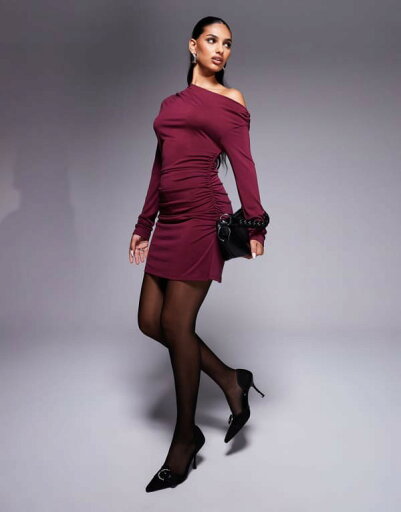 【送料無料】 エイソス レディース ワンピース トップス ASOS DESIGN modal fallen shoulder ruched mini dress in burgundy Burgundy 【送料無料】 エイソス レディース ワンピース トップス ASOS DESIGN modal fallen shoulder ruched mini dress in burgundy Burgundy