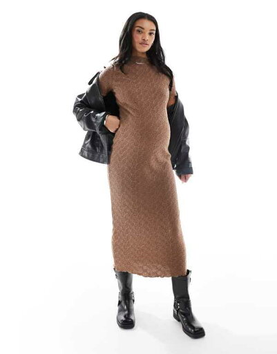 【送料無料】 ママライシアス レディース ワンピース トップス Mamalicious textured jersey midi dress with lettuce edges in brown Brown lentil 【送料無料】 ママライシアス レディース ワンピース トップス Mamalicious textured jersey midi dress with lettuce edges in brown Brown lentil