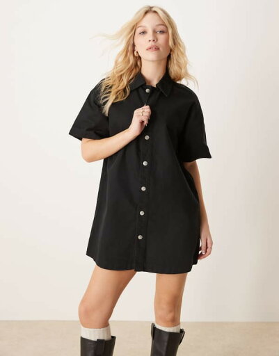 【送料無料】 エイソス レディース ワンピース トップス ASOS DESIGN denim shirt dress in black Black 【送料無料】 エイソス レディース ワンピース トップス ASOS DESIGN denim shirt dress in black Black