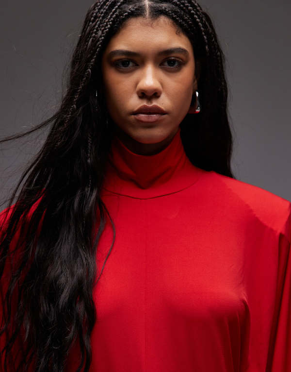 【送料無料】 エイソス レディース ワンピース トップス ASOS DESIGN slinky batwing sleeve high neck maxi dress in red Red