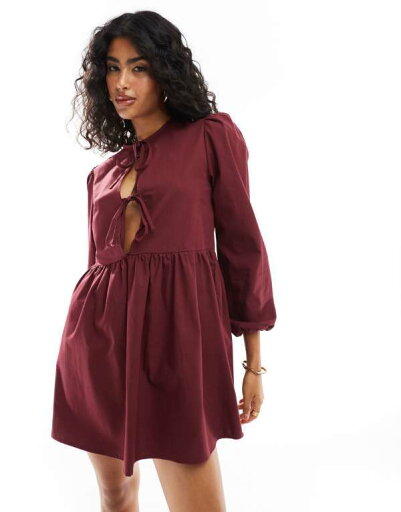 【送料無料】 エイソス レディース ワンピース トップス ASOS DESIGN poplin tie front long sleeve dress in burgundy Burgundy 【送料無料】 エイソス レディース ワンピース トップス ASOS DESIGN poplin tie front long sleeve dress in burgundy Burgundy
