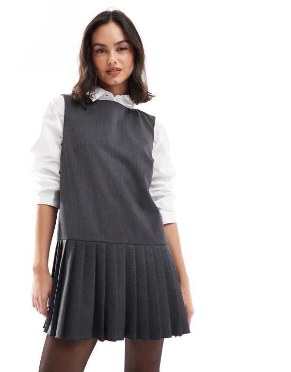 ̵  ǥ ԡ ȥåץ ASOS DESIGN slash neck pleated mini dress...