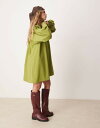 【送料無料】 エイソス レディース ワンピース トップス ASOS DEISGN poplin gathered neckline dress with deep cuff Olive