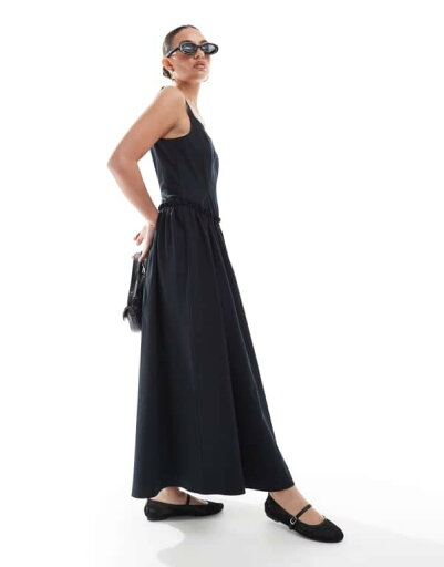 【送料無料】 エイソス レディース ワンピース トップス ASOS DESIGN poplin drop waist corset maxi dress in black Black 【送料無料】 エイソス レディース ワンピース トップス ASOS DESIGN poplin drop waist corset maxi dress in black Black