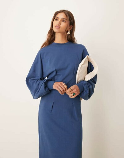 【送料無料】 エイソス レディース ワンピース トップス ASOS DESIGN waisted sweat midi dress in navy Navy 【送料無料】 エイソス レディース ワンピース トップス ASOS DESIGN waisted sweat midi dress in navy Navy