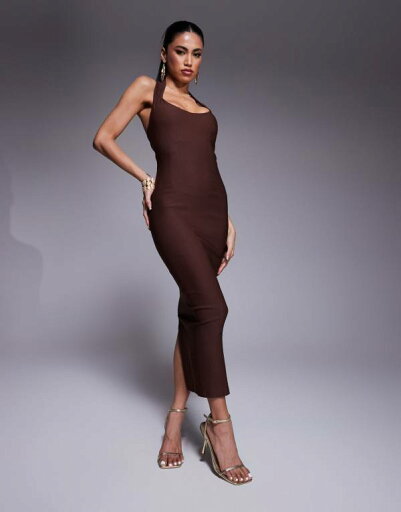 【送料無料】 ベスパー レディース ワンピース トップス Vesper scoop neck halterneck bodycon midaxi dress in chocolate Chocolate 【送料無料】 ベスパー レディース ワンピース トップス Vesper scoop neck halterneck bodycon midaxi dress in chocolate Chocolate