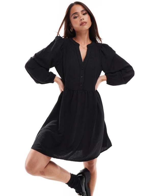 【送料無料】 ヴェロモーダ レディース ワンピース トップス Vero Moda v-neck smock mini dress with puff sleeves in black Black