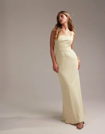【送料無料】 エイソス レディース ワンピース トップス ASOS DESIGN Bridesmaid satin square neck maxi dress in soft yellow Soft yellow 【送料無料】 エイソス レディース ワンピース トップス ASOS DESIGN Bridesmaid satin square neck maxi dress in soft yellow Soft yellow