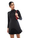 【送料無料】 クローゼットロンドン レディース ワンピース トップス Closet London long sleeve pleated mini dress in black Black(4)