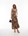 【送料無料】 トップショップ レディース ワンピース トップス Topshop deep v open back midi dress in blurred f...
