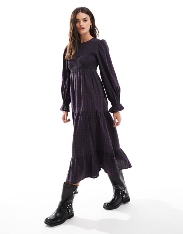 ̵ 󥺥ǡ ǥ ԡ ȥåץ Wednesday's Girl check print shirred...