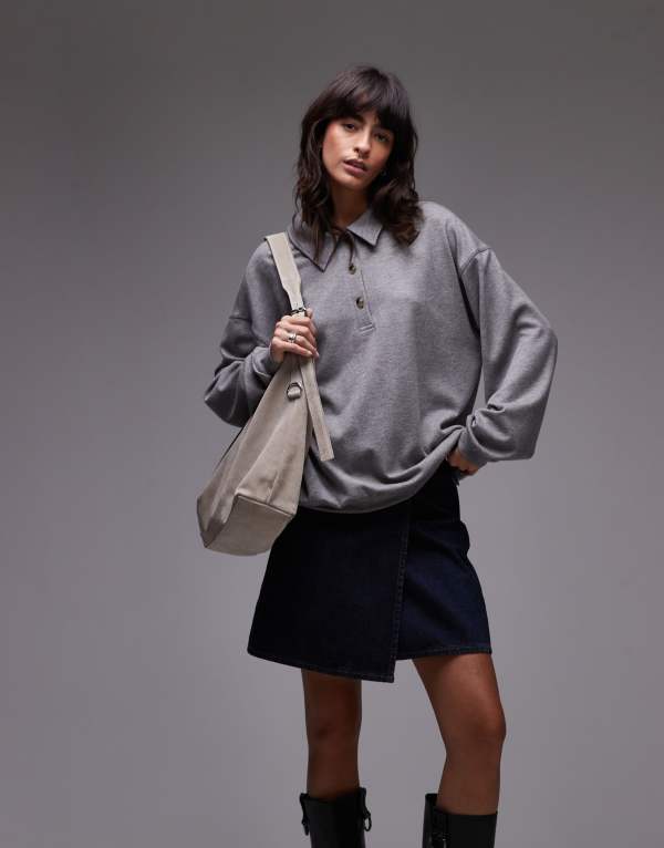 ̵ ȥåץå ǥ ѡå  Topshop premium rib polo top in g...