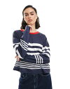 【送料無料】 エイソス レディース パーカー・スウェット アウター ASOS DESIGN oversized sweat shirt with nautical stripe in navy NAVY