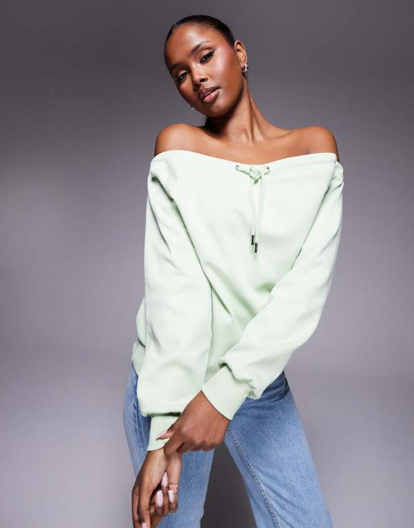 ̵  ǥ ѡå  ASOS DESIGN interlock bardot sweatsh...