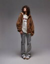 【送料無料】 トップショップ レディース パーカー・スウェット アウター Topshop borg zip through fleece hoodie in t...
