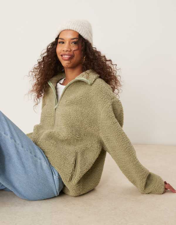 ̵  ǥ ѡå  ASOS DESIGN teddy zip up sweatshirt ...