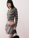 【送料無料】 モーテル レディース パーカー・スウェット アウター Motel cozyra striped fitted hoodie in gray and black Gray Stripe(4)