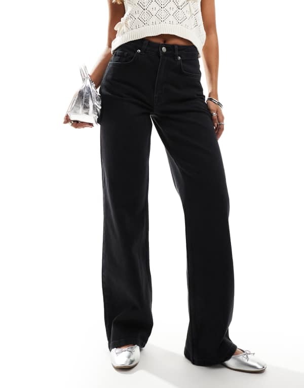 【送料無料】 セレクティッド レディース デニムパンツ ボトムス Selected Femme Alice wide leg jean in black Black