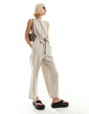 【送料無料】 モンキ レディース ジャンプスーツ トップス Monki linen mix sleeveless jumpsuit with tie belt ...