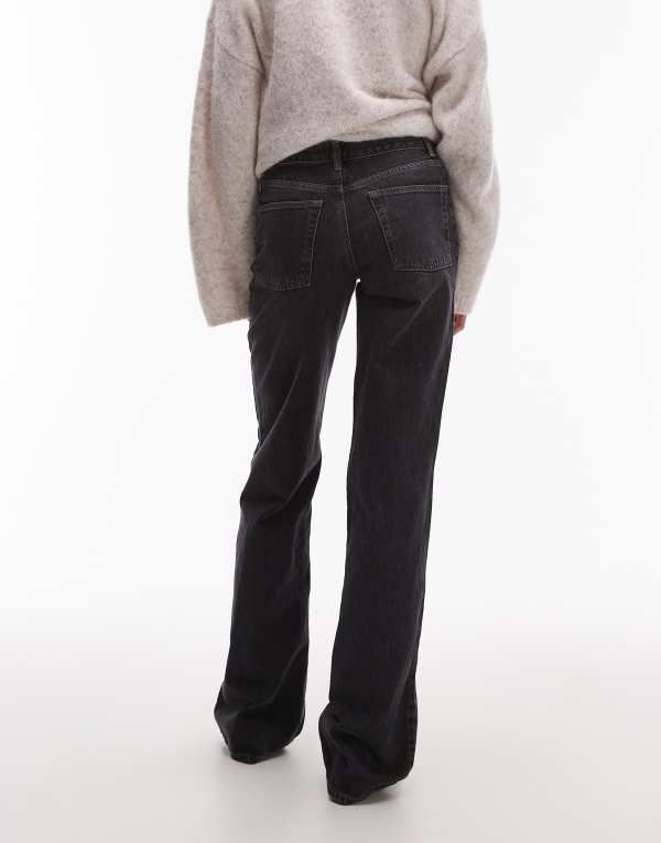 【送料無料】 トップショップ レディース デニムパンツ ボトムス Topshop Tall Ember low rise wide leg jeans in washed black washed black