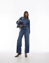 【送料無料】 トップショップ レディース ジャンプスーツ トップス Topshop denim slim fit jumpsuit in mid blue Mid blue