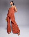 【送料無料】 エイソス レディース ジャンプスーツ トップス ASOS DESIGN plisse bandeau wide leg jumpsuit in r...