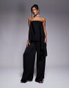 【送料無料】 エイソス レディース ジャンプスーツ トップス ASOS DESIGN bandeau overlay satin jumpsuit in bla...