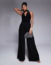 【送料無料】 エイソス レディース ジャンプスーツ トップス ASOS DESIGN fabric mix wide leg jumpsuit with tie...