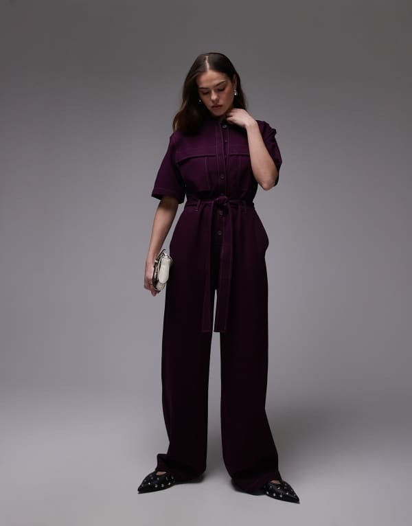 【送料無料】 アンドアザーストーリーズ レディース ジャンプスーツ トップス & Other Stories wide leg stretch jumpsuit with tie waist and utility pockets in dark lilac Dark lilac