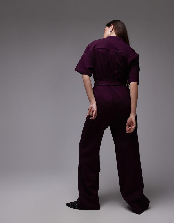 【送料無料】 アンドアザーストーリーズ レディース ジャンプスーツ トップス & Other Stories wide leg stretch jumpsuit with tie waist and utility pockets in dark lilac Dark lilac