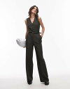 【送料無料】 マンゴ レディース ジャンプスーツ トップス Mango belted pinstripe vest jumpsuit in dark green...